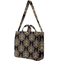 Black And Cream Ornament Damask Vintage Square Shoulder Tote Bag by ConteMonfrey