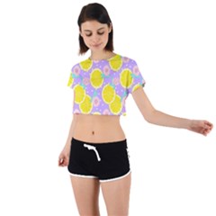 Purple Lemons  Tie Back Short Sleeve Crop Tee by ConteMonfrey