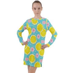 Blue Neon Lemons Long Sleeve Hoodie Dress by ConteMonfrey