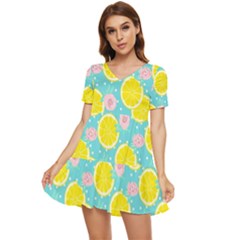 Blue Neon Lemons Tiered Short Sleeve Babydoll Dress by ConteMonfrey