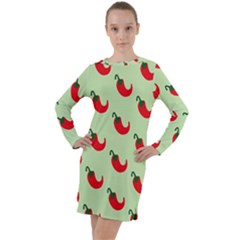 Small Mini Peppers Green Long Sleeve Hoodie Dress by ConteMonfrey