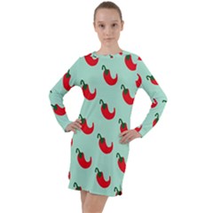 Small Mini Peppers Blue Long Sleeve Hoodie Dress by ConteMonfrey