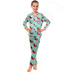 Small Mini Peppers Blue Kid s Satin Long Sleeve Pajamas Set by ConteMonfrey