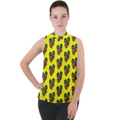 Yellow Background Pineapples Mock Neck Chiffon Sleeveless Top by ConteMonfrey