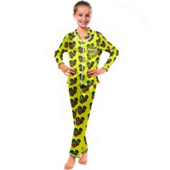 Yellow Background Pineapples Kid s Satin Long Sleeve Pajamas Set by ConteMonfrey