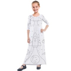 Going To Space - Cute Starship Doodle  Kids  Quarter Sleeve Maxi Dress by ConteMonfrey