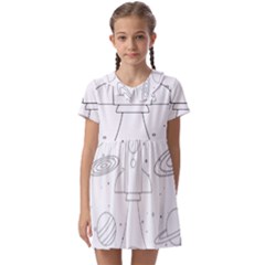 Going To Space - Cute Starship Doodle  Kids  Asymmetric Collar Dress by ConteMonfrey