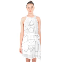 Starship Doodle - Space Elements Halter Collar Waist Tie Chiffon Dress by ConteMonfrey