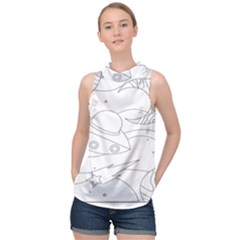 Starships Silhouettes - Space Elements High Neck Satin Top by ConteMonfrey