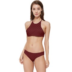 Diagonal Dark Red Small Plaids Geometric  Banded Triangle Bikini Set by ConteMonfrey