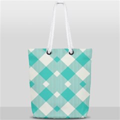 Diagonal Blue Torquoise Full Print Rope Handle Tote (small) by ConteMonfrey