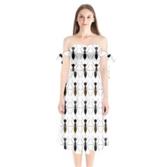 Ants Insect Pattern Cartoon Ant Animal Shoulder Tie Bardot Midi Dress by Ravend