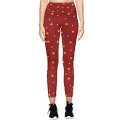 Red Yellow Love Heart Valentine Pocket Leggings  by Ravend