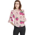 Seamless-strawberry-fruit-pattern-background Loose Horn Sleeve Chiffon Blouse View1