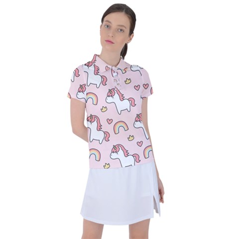 Cute-unicorn-rainbow-seamless-pattern-background Women s Polo Tee by Wegoenart