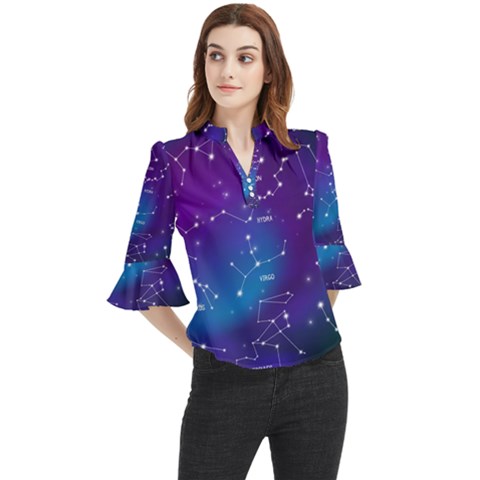 Realistic Night Sky With Constellation Loose Horn Sleeve Chiffon Blouse by Wegoenart