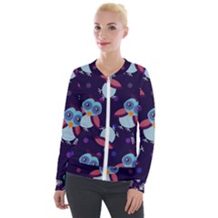 Owl Pattern Background Velvet Zip Up Jacket by Wegoenart