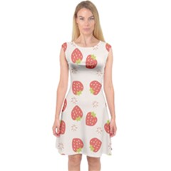 Strawberries Pattern Design Capsleeve Midi Dress by Wegoenart