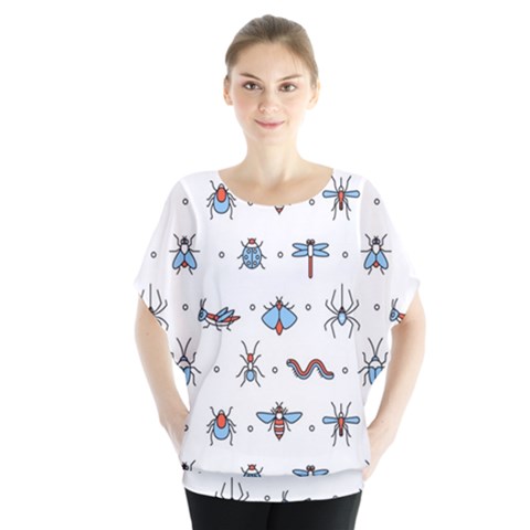 Insect Icon Seamless Pattern Batwing Chiffon Blouse by Wegoenart