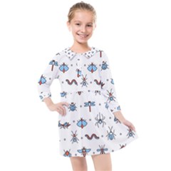 Insect Icon Seamless Pattern Kids  Quarter Sleeve Shirt Dress by Wegoenart