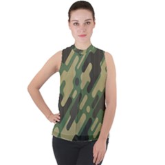 Camouflage Pattern Background Mock Neck Chiffon Sleeveless Top by Wegoenart