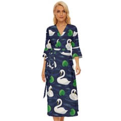 Swan Pattern Elegant Design Midsummer Wrap Dress by Wegoenart