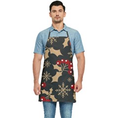 Christmas Pattern With Snowflakes-berries Kitchen Apron by Wegoenart