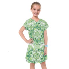 Floral-green-mandala-white Kids  Drop Waist Dress by Wegoenart