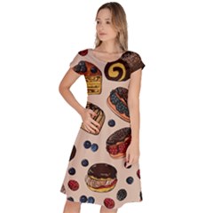 Seamless Pattern With Sweet Cakes Berries Classic Short Sleeve Dress by Wegoenart