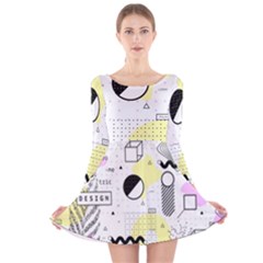 Graphic-design-geometric-background Long Sleeve Velvet Skater Dress by Wegoenart