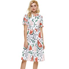 Seamless-vector-pattern-with-watermelons-mint Button Top Knee Length Dress by Wegoenart