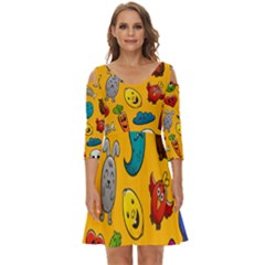 Graffiti Characters Seamless Ornament Shoulder Cut Out Zip Up Dress by Wegoenart