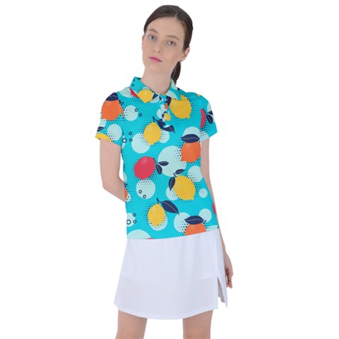 Pop Art Style Citrus Seamless Pattern Women s Polo Tee by Wegoenart