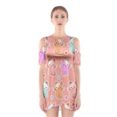 Cute Kawaii Kittens Seamless Pattern Shoulder Cutout One Piece Dress by Wegoenart