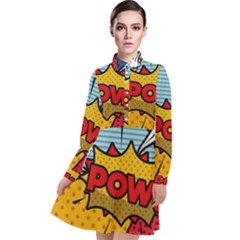 Pow Word Pop Art Style Expression Vector Long Sleeve Chiffon Shirt Dress by Wegoenart