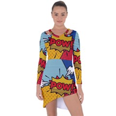 Pow Word Pop Art Style Expression Vector Asymmetric Cut-out Shift Dress by Wegoenart