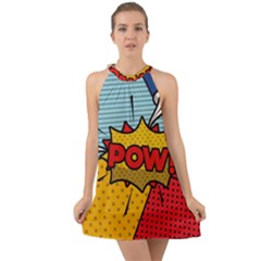 Pow Word Pop Art Style Expression Vector Halter Tie Back Chiffon Dress by Wegoenart