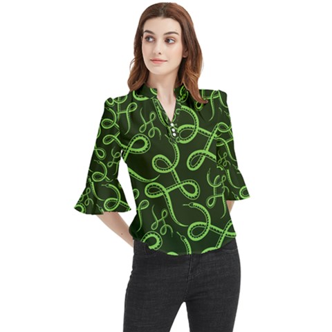 Snakes Seamless Pattern Loose Horn Sleeve Chiffon Blouse by Wegoenart