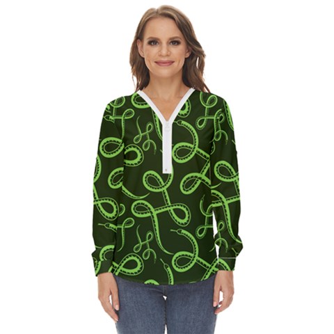 Snakes Seamless Pattern Zip Up Long Sleeve Blouse by Wegoenart