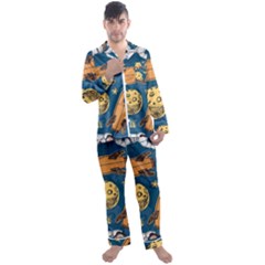 Missile Pattern Men s Long Sleeve Satin Pajamas Set by Wegoenart