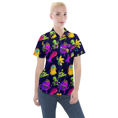 Space Patterns Women s Short Sleeve Pocket Shirt by Wegoenart