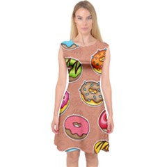 Doughnut Doodle Colorful Seamless Pattern Capsleeve Midi Dress by Wegoenart