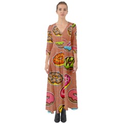 Doughnut Doodle Colorful Seamless Pattern Button Up Boho Maxi Dress by Wegoenart