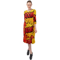 Explosion Boom Pop Art Style Ruffle End Midi Chiffon Dress by Wegoenart