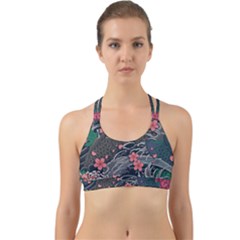 Japanese Wave Koi Illustration Seamless Pattern Back Web Sports Bra by Wegoenart