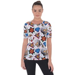 Full Color Flash Tattoo Patterns Shoulder Cut Out Short Sleeve Top by Wegoenart