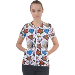 Full Color Flash Tattoo Patterns Short Sleeve Zip Up Jacket by Wegoenart