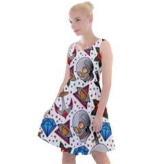 Full Color Flash Tattoo Patterns Knee Length Skater Dress by Wegoenart