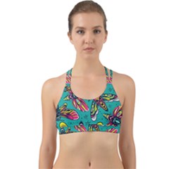 Vintage Colorful Insects Seamless Pattern Back Web Sports Bra by Wegoenart