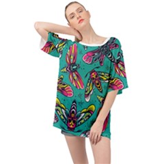 Vintage Colorful Insects Seamless Pattern Oversized Chiffon Top by Wegoenart